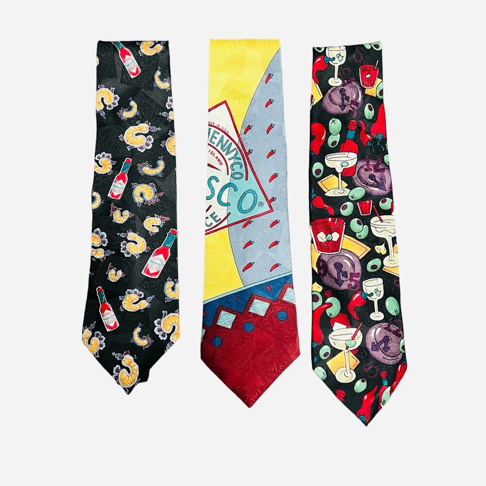 Vintage Tabasco 100% Silk Neck Tie Made in USA Bundle of 2